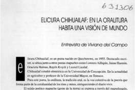 Elicura Chihuailaf, en la oralitura habita una visión de mundo  [artículo] Viviana del Campo