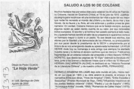Saludo a los 90 de Coloane  [artículo] Raúl Mellado