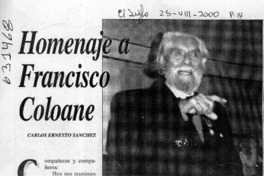 Homenaje a Francisco Coloane  [artículo] Carlos Alberto Sánchez
