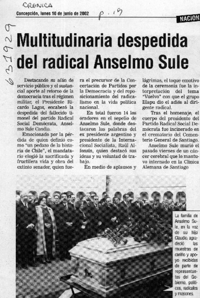 Multitudinaria despedida del radical Anselmo Sule  [artículo]