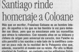 Santiago rinde homenaje a Coloane  [artículo]
