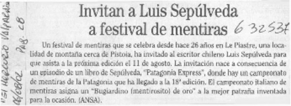 Invitan a Luis Sepúlveda a festival de mentiras  [artículo]