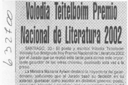 Volodia Teitelboim Premio Nacional de Literatura 2002  [artículo]