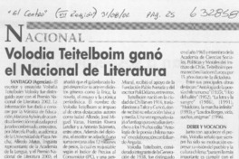 Volodia Teitelboim ganó el Nacional de Literatura  [artículo]