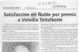 Satisfacción en Ñuble por premio a Volodia Teitelboim  [artículo]
