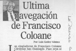Última navegación de Francisco Coloane  [artículo] Luis Godoy Gómez