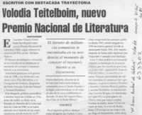 Volodia Teitelboim, nuevo Premio Nacional de Literatura  [artículo]