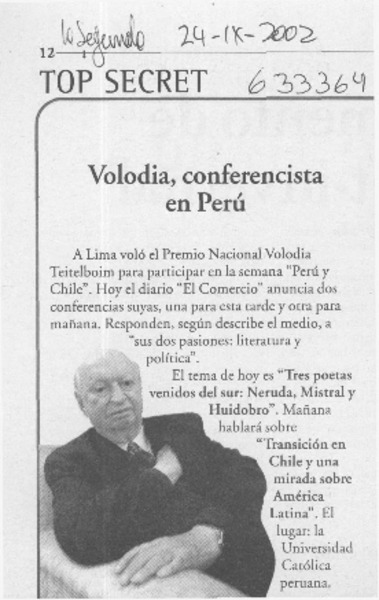 Volodia, conferencista en Perú  [artículo]
