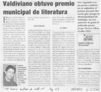 Valdiviano obtuvo premio municipal de literatura  [artículo]