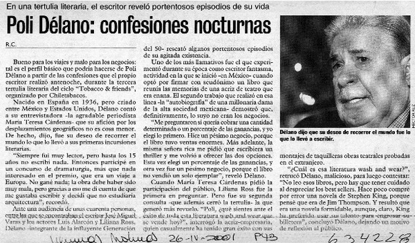 Poli Délano, confesiones nocturnas  [artículo] R. C.