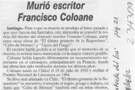 Murió escritor Francisco Coloane  [artículo]