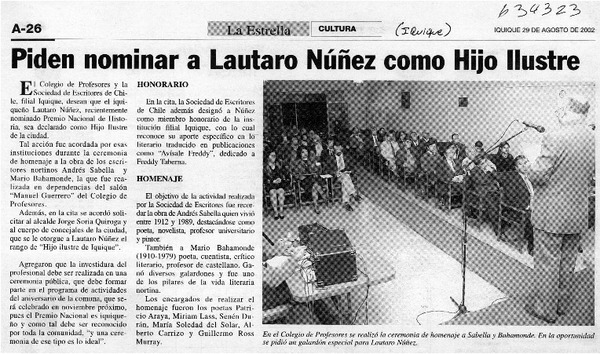 Piden nominar a Lautaro Núñez como Hijo Ilustre  [artículo]