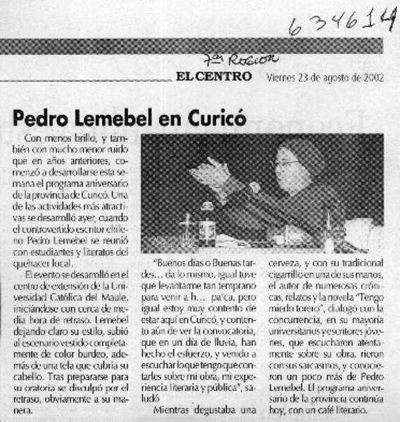 Pedro Lemebel en Curicó  [artículo]