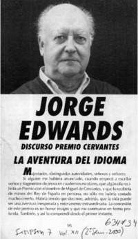 Jorge Edwards, discurso Premio Cervantes La aventura del idioma