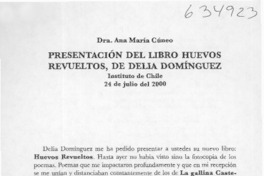 Presentación del libro Huevos revueltos, de Delia Domínguez  [artículo] Ana María Cuneo
