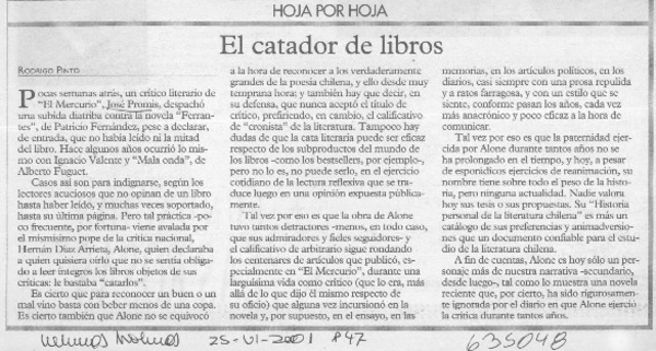El catador de libros  [artículo] Rodrigo Pinto