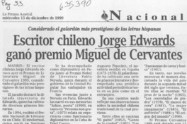 Escritor chileno Jorge Edwards ganó premio Miguel de Cervantes  [artículo]