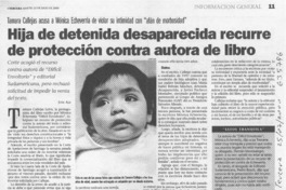 Hija de detenida desaparecida recurre de protección contra autora de libro  [artículo] José Ale
