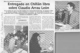 Entregado en Chillán libro sobre Claudio Arrau León  [artículo]