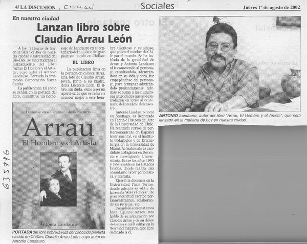 Lanzan libro sobre Claudio Arrau León  [artículo]