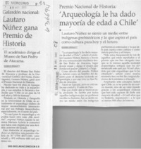 Lautaro Núñez gana Premio de Historia  [artículo] Eugenio Droguett