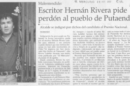 Escritor Hernán Rivera pide perdón al pueblo de Putaendo  [artículo] Ricardo Ruiz