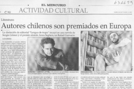 Autores chilenos son premiados en Europa  [artículo] Elisa Cárdenas