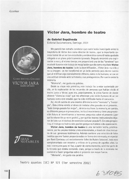 Víctor Jara, hombre de teatro, de Gabriel Sepúlveda  [artículo]