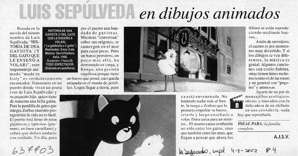 Luis Sepúlveda en dibujos animados  [artículo] A. J. S. V.
