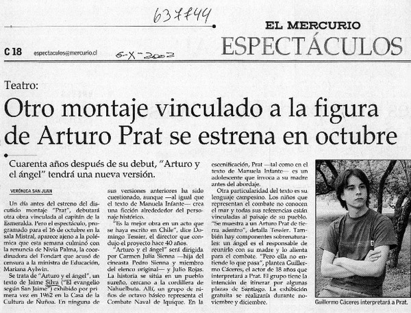 Otro montaje vinculado a la figura de Arturo Prat se estrena en octubre  [artículo]