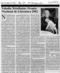 Volodia Teitelboim, Premio Nacional de Literatura 2002  [artículo]