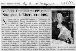 Volodia Teitelboim, Premio Nacional de Literatura 2002  [artículo]