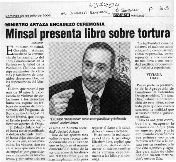 Minsal presenta libro sobre tortura  [artículo]