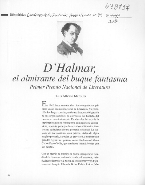 D'Halmar, el almirante del buque fantasma  [artículo] Luis Alberto Mansilla