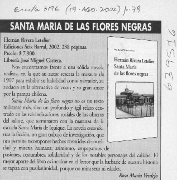 pómulo Honorable Vibrar Santa María de las flores negras [artículo] Rosa María Verdejo - Biblioteca  Nacional Digital de Chile