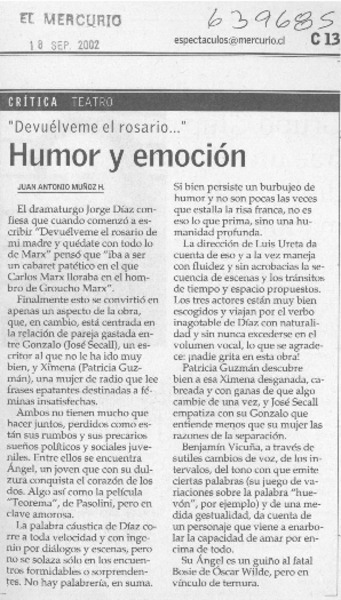 Humor y emoción  [artículo] Juan Antonio Muñoz H.