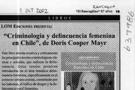 "Criminología y delincuencia femenina en Chile", de Doris Cooper Mayr  [artículo]