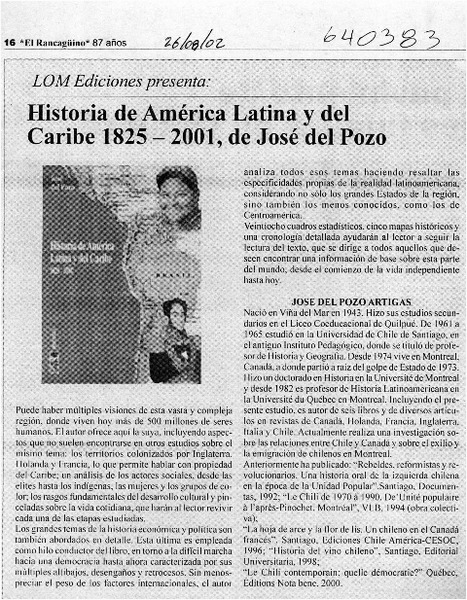 Historia de América Latina y el Caribe 1825-2001, de José del Pozo  [artículo]