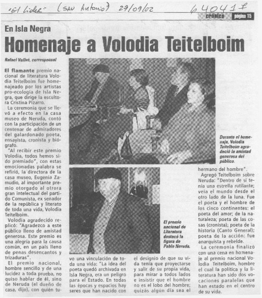 Homenaje a Volodia Teitelboim  [artículo]