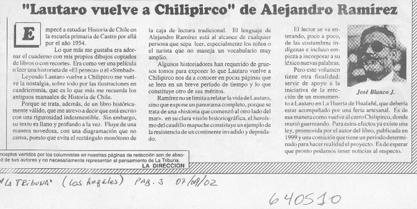 "Lautaro vuelve a Chilipirco" de Alejandro Ramírez  [artículo] José Blanco J.