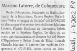 Mariano Latorre, de Cobquecura  [artículo] Sergio Sandoval Delgado