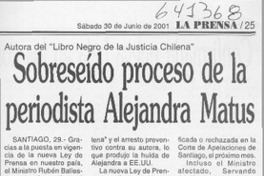 Sobreseído proceso de la periodista Alejandra Matus  [artículo]