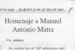 Homenaje a Manuel Antonio Matta  [artículo] Jónico