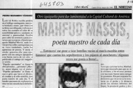 Mahfud Massis, poeta nuestro de cada día  [artículo] Pedro Marambio Vásquez