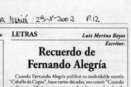 Recuerdos de Fernando Alegría  [artículo] Luis Merino Reyes