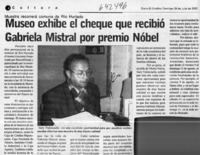 Museo exhibe el cheque que recibió Gabriela Mistral por premio Nobel