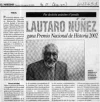 Lautaro Núñez gana Premio Nacional de Historia 2002  [artículo]