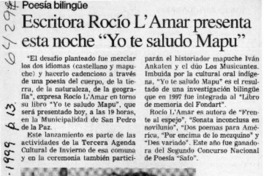 Escritora Rocío L'Amar presenta esta noche "Yo te saludo Mapu"  [artículo]