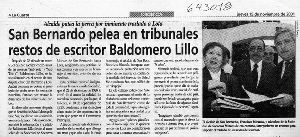 San Bernardo pelea en tribunales restos de escritor Baldomero Lillo