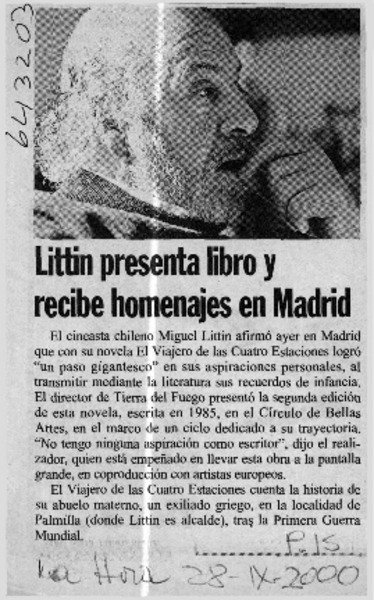 Littin presenta libro y recibe homenajes en Madrid  [artículo]